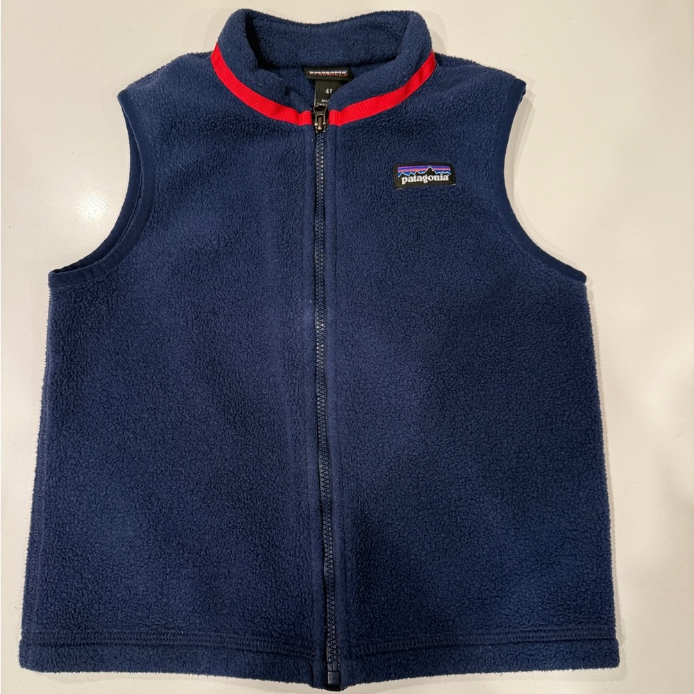 Patagonia Blue Fleece Vest with Red Accents